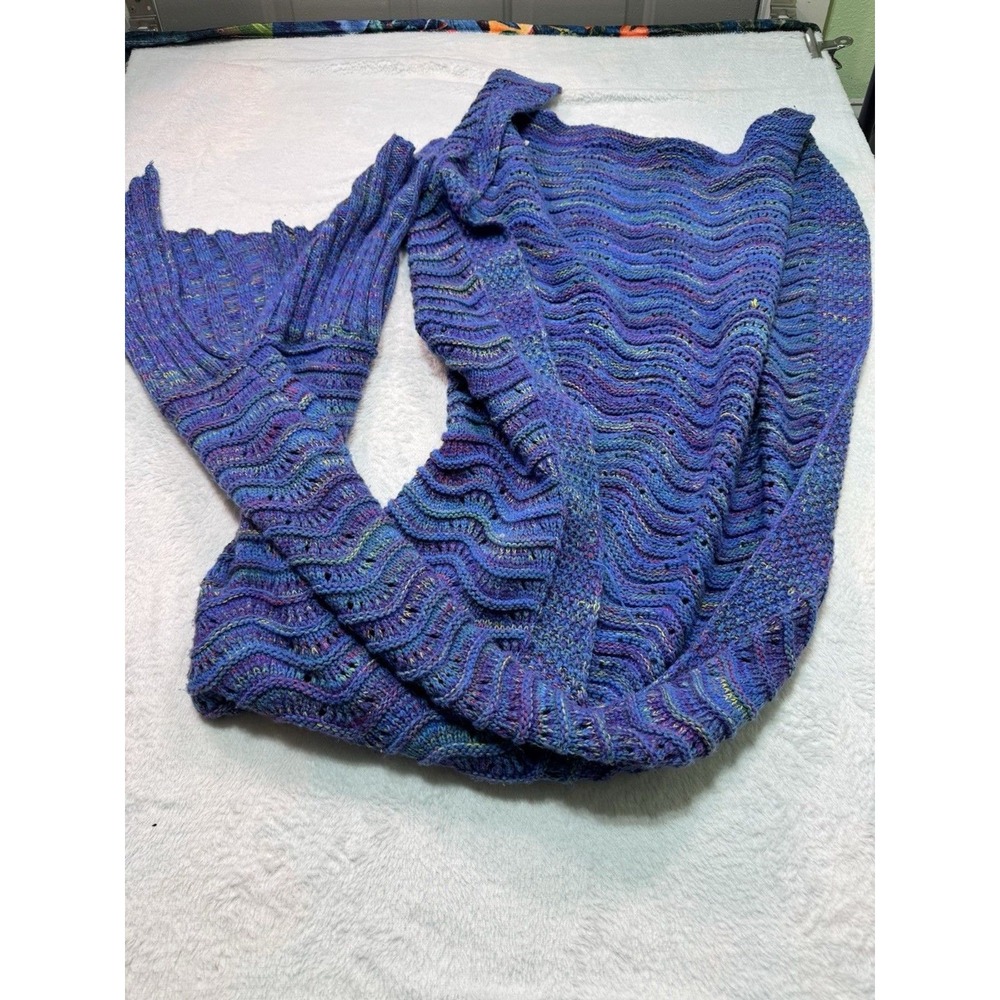 Mermaid‎ Tail Blanket Hand Knit Crochet Snuggle Throw Turquoise Adult Pull On